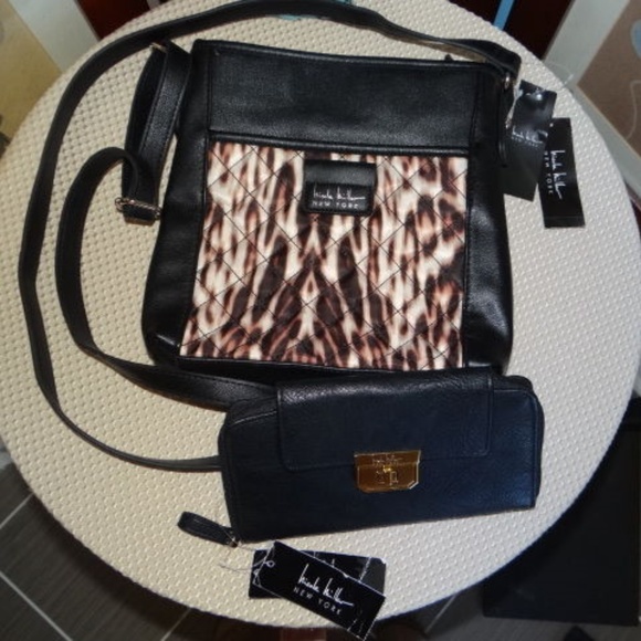NWT NICOLE MILLER BLACK LEOPARD HANDBAG & WALLET - Picture 1 of 2